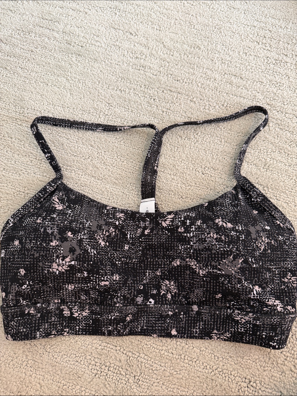 Lululemon Athletica Black & Light Pink Patterned Strappy Sports Bra